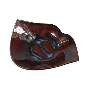 Vintage Hilborn Canadian Pottery Bowl Brown Blue Swirl Bowl Trinket‎ Dish 7.75"